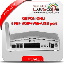 China-Lieferanten-Berufslieferant-Hochleistungs 4 Ethernet-Hafen + VoIP + WiFi + USB-Hafen Gpon / Gepon ONU